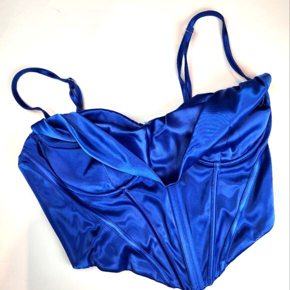 New Blue Bustier Sexy Clubcore Spaghetti Strap Top Zipper Size S / 6 - Picture 1 of 6